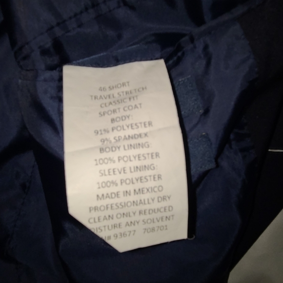 Stafford Mens Navy Suit Blazer Sport Coat Size 46S - Picture 2 of 3